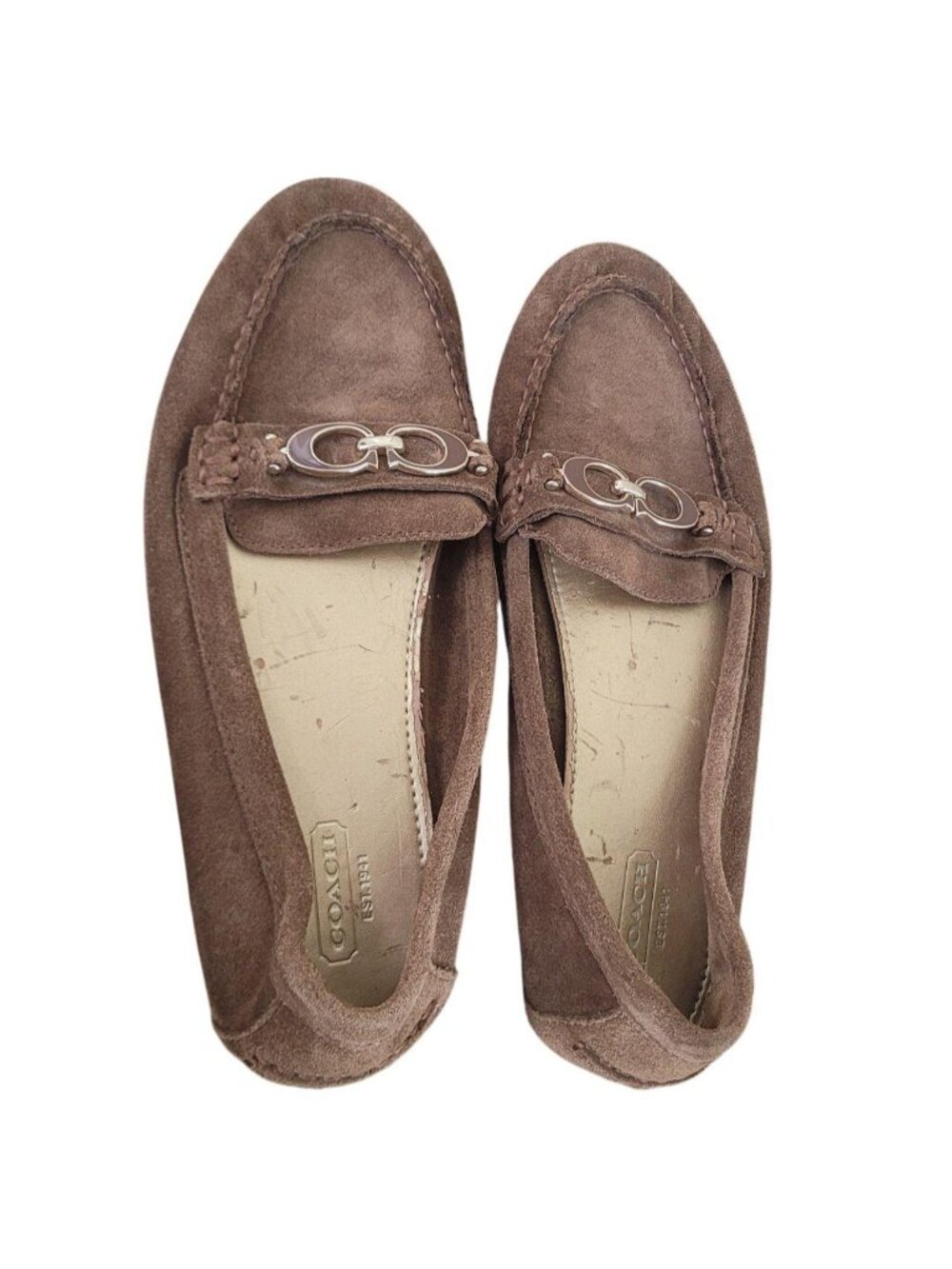 Coach Brown Suede Gold Pendant Accent Ballet Flat Shoes (10 in)